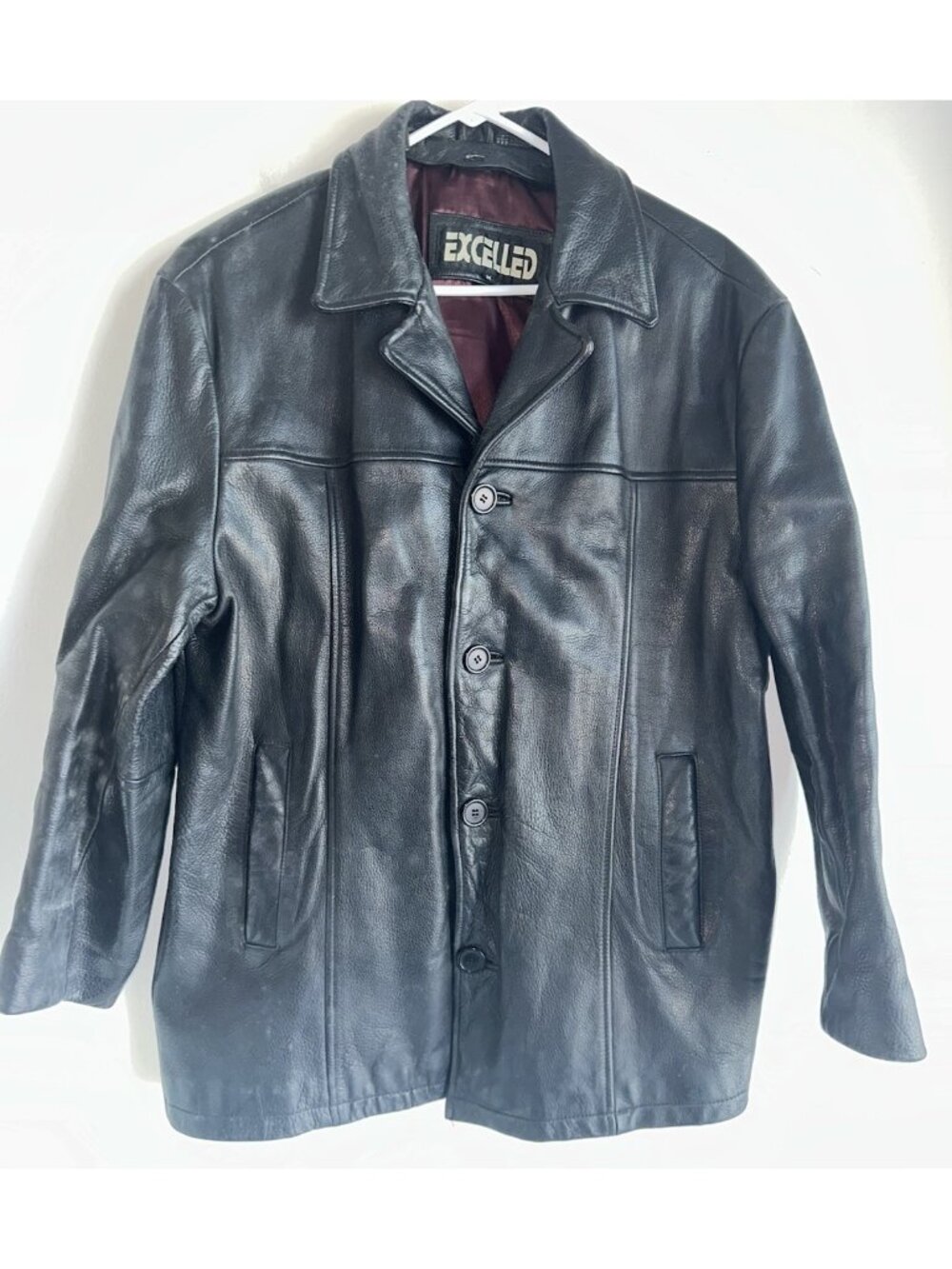 VTG 80s Excelled Men's Black Genuine Leather 4-Button Car Coat - Size M
